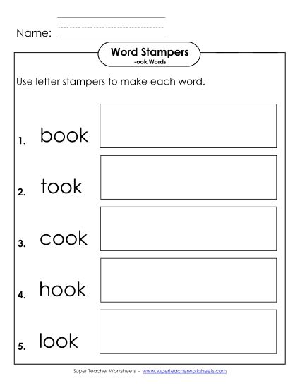 Worksheets - Letter Stampers Activity (-ook Words)  (Printable PDF Worksheet)