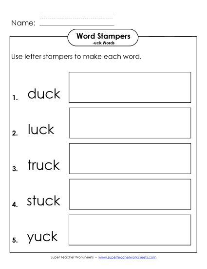 Worksheets - Letter Stampers Activity (-uck Words) (Printable PDF Worksheet)