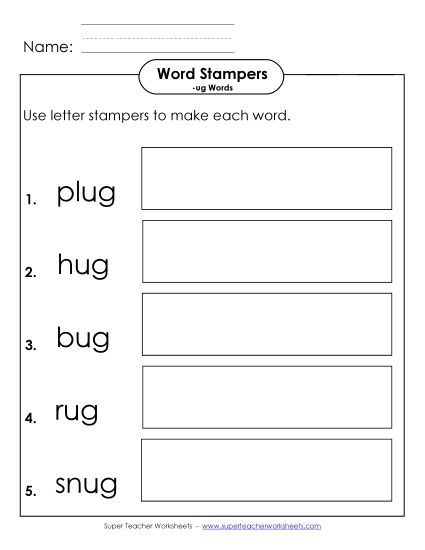 Worksheets - Letter Stampers Activity (-ug Words) (Printable PDF Worksheet)