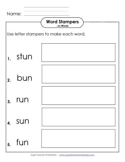 Worksheets - Letter Stampers Activity (-un Words) (Printable PDF Worksheet)