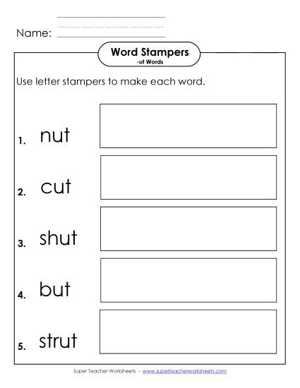 Worksheets - Letter Stampers Activity (-ut Words) (Printable PDF Worksheet)
