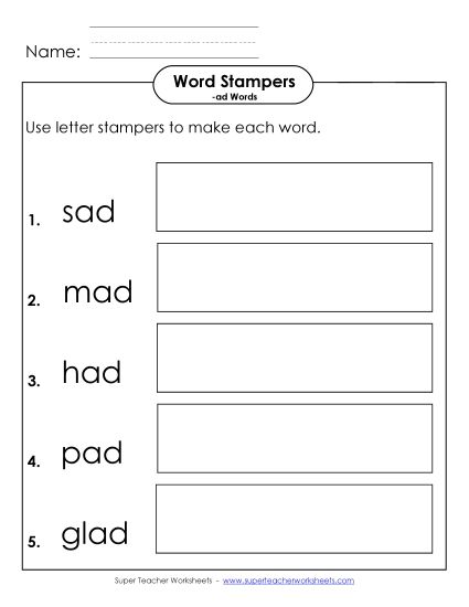 Worksheets - Letter Stampers (-ad) (Printable PDF Worksheet)