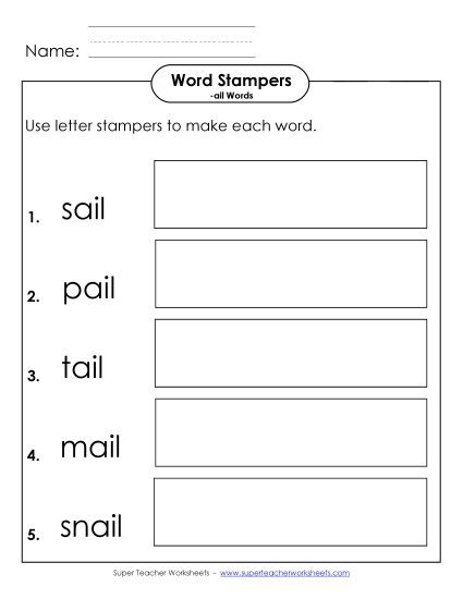 Worksheets - Letter Stampers (-ail) (Printable PDF Worksheet)