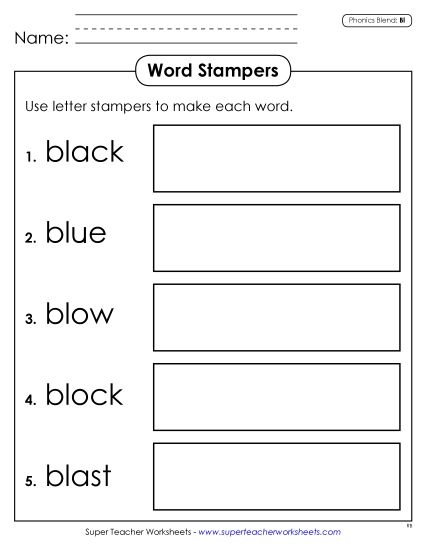 Games & Learning Centers - Letter Stampers (Bl- Words)  (Printable PDF Worksheet)