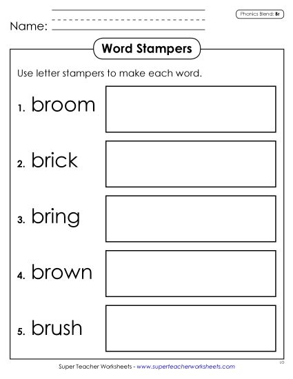 Games & Learning Centers - Letter Stampers (Br- Words) (Printable PDF Worksheet)