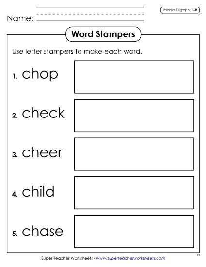 Games & Learning Centers - Letter Stampers (CH Words) (Printable PDF Worksheet)