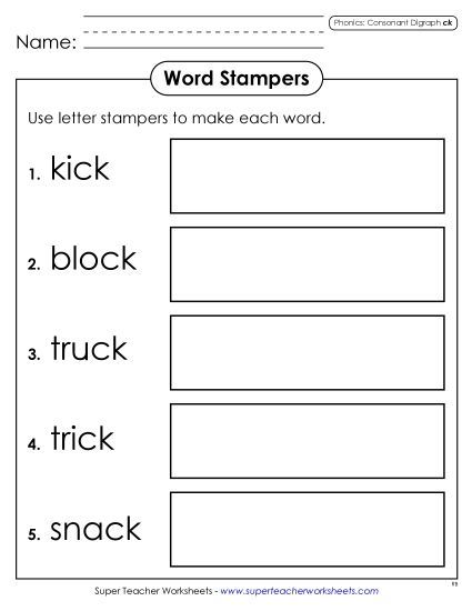 Games and Learning Centers - Letter Stampers (ck) (Printable PDF Worksheet)
