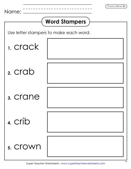 Games & Learning Centers - Letter Stampers (Cr- Words)  (Printable PDF Worksheet)