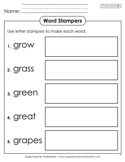 Games & Learning Centers - Letter Stampers (Gr- Words) (Printable PDF Worksheet)
