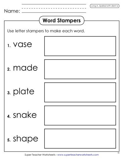 Worksheets - Letter Stampers (Long A Words) (Printable PDF Worksheet)