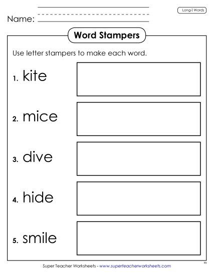 Worksheets - Letter Stampers (Long I) (Printable PDF Worksheet)