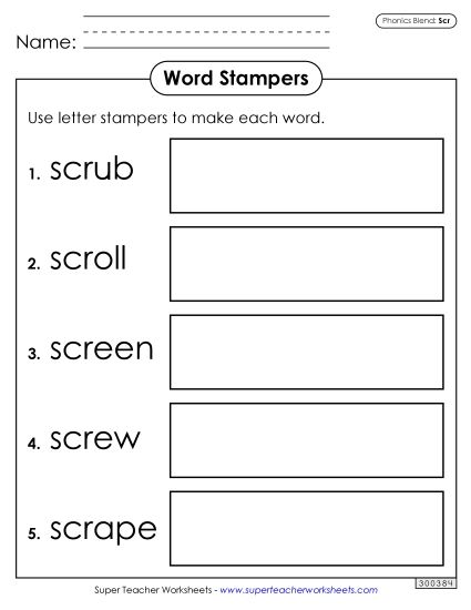 Games and Learning Centers - Letter Stampers (Scr Words) (Printable PDF Worksheet)