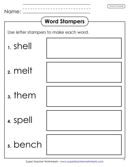 Worksheets - Letter Stampers (Short E) (Printable PDF Worksheet)