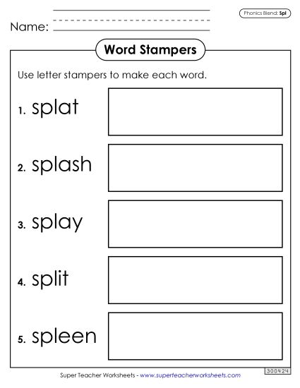 Games and Learning Centers - Letter Stampers (Spl Words) (Printable PDF Worksheet)