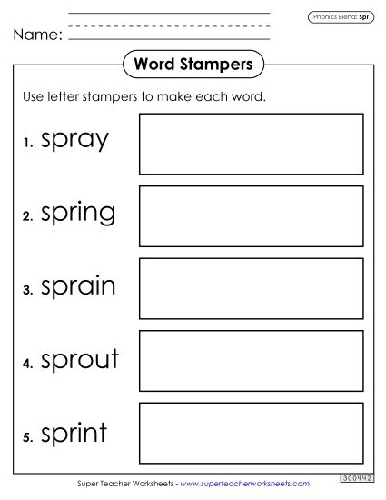 Games and Learning Centers - Letter Stampers (Spr Words) (Printable PDF Worksheet)