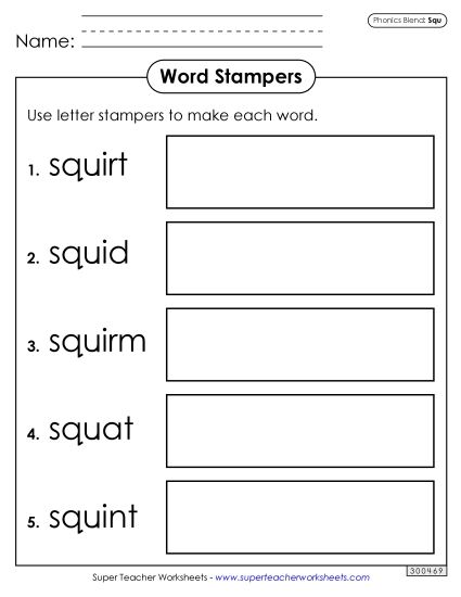 Games and Learning Centers - Letter Stampers (Squ Words) (Printable PDF Worksheet)
