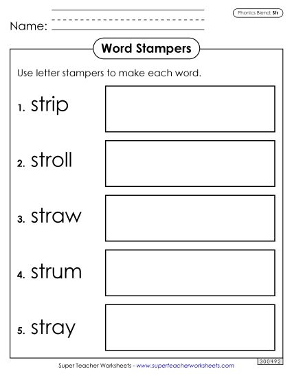 Games and Learning Centers - Letter Stampers (Str Words) (Printable PDF Worksheet)