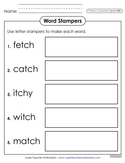 Games and Learning Centers - Letter Stampers (-tch Words) (Printable PDF Worksheet)