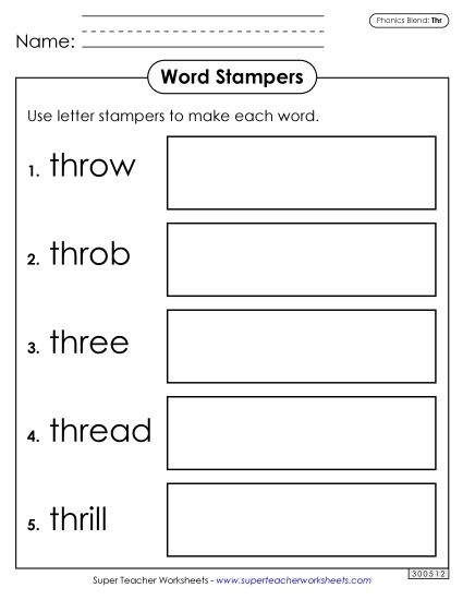Games and Learning Centers - Letter Stampers (Thr Words) (Printable PDF Worksheet)