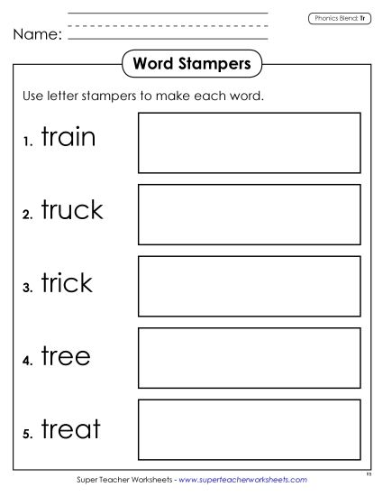 Games & Learning Centers - Letter Stampers (Tr- Words) (Printable PDF Worksheet)