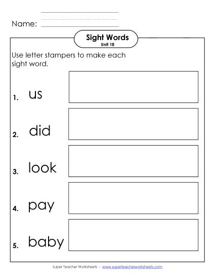 Worksheets - Letter Stampers (Unit 18)  (Printable PDF Worksheet)