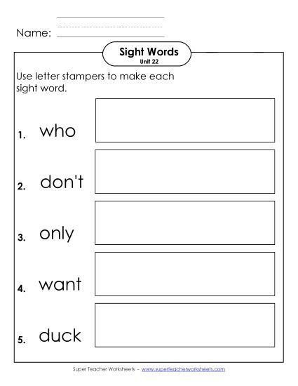 Worksheets - Letter Stampers (Unit 22)  (Printable PDF Worksheet)