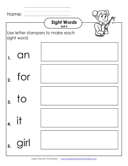 Worksheets - Letter Stampers (Unit 5)  (Printable PDF Worksheet)