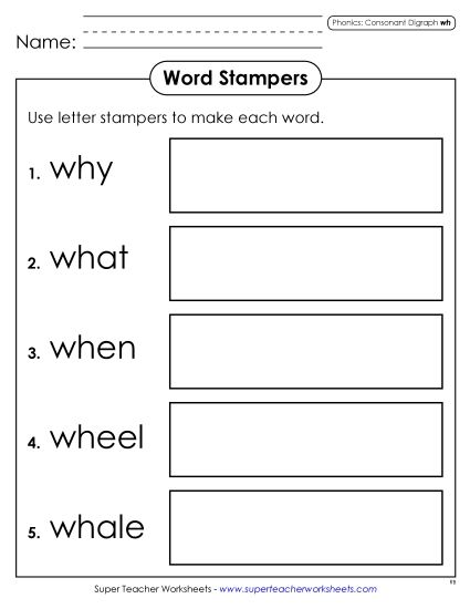 Games and Learning Centers - Letter Stampers (WH Words) (Printable PDF Worksheet)