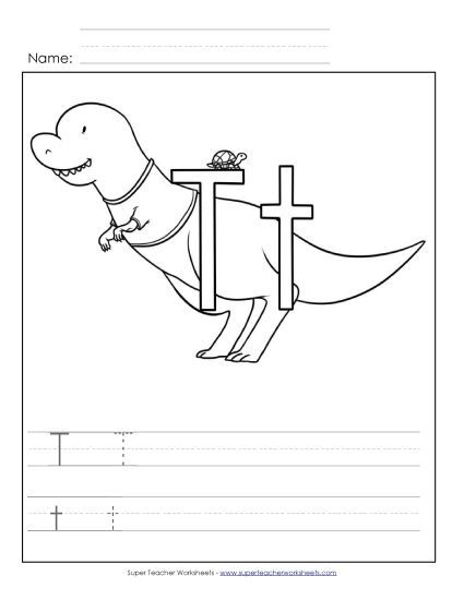 Trace and Print - Letter T - Color and Write (Printable PDF Worksheet)