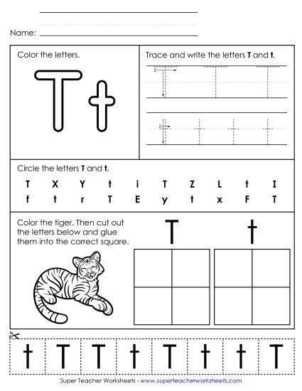 Letter T: Mixed Skills - Letter T - Mixed Skills (Basic) (Printable PDF Worksheet)