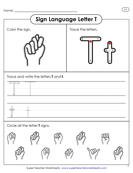 Individual Letter Worksheets - Letter T Sign (Printable PDF Worksheet)