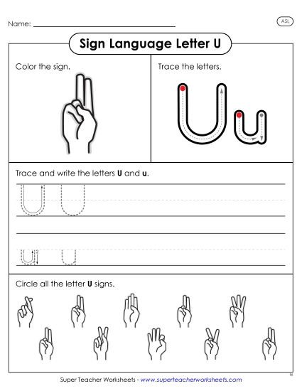 Individual Letter Worksheets - Letter U Sign (Printable PDF Worksheet)