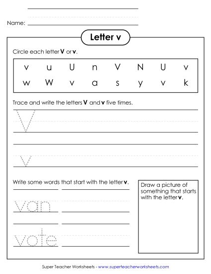 Worksheets - Letter V v - Practice Sheet (Printable PDF Worksheet)