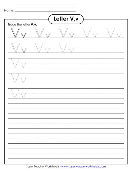 Trace and Print - Letter V, v - Tracing Practice (Smaller Font Size) (Printable PDF Worksheet)
