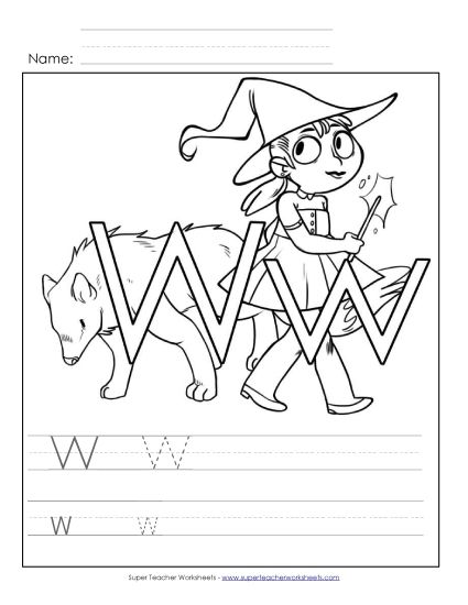 Trace and Print - Letter W - Color and Write (Printable PDF Worksheet)