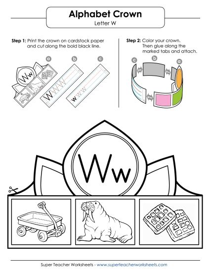 Trace and Print - Letter W - Crown (Printable PDF Worksheet)