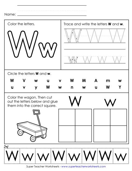 Letter W: Mixed Skills - Letter W - Mixed Skills (Basic) (Printable PDF Worksheet)