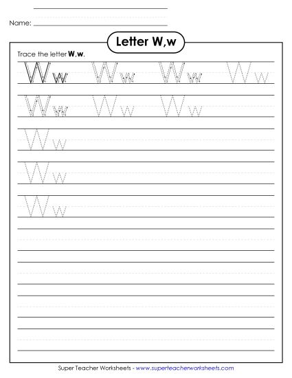 Letter W - Letter W, w - Tracing (Smaller Font Size) (Printable PDF Worksheet)
