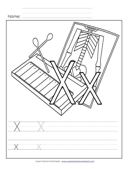 Trace and Print - Letter X - Color and Write (Printable PDF Worksheet)