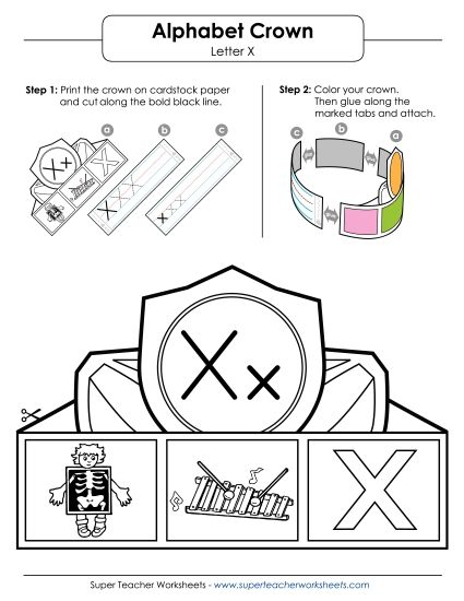 Trace and Print - Letter X - Crown (Printable PDF Worksheet)