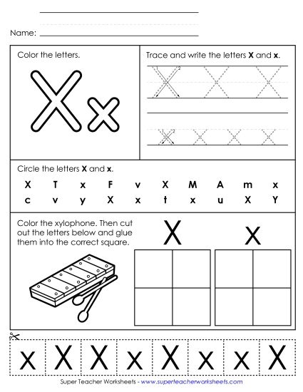 Letter X: Mixed Skills - Letter X - Mixed Skills (Basic) (Printable PDF Worksheet)