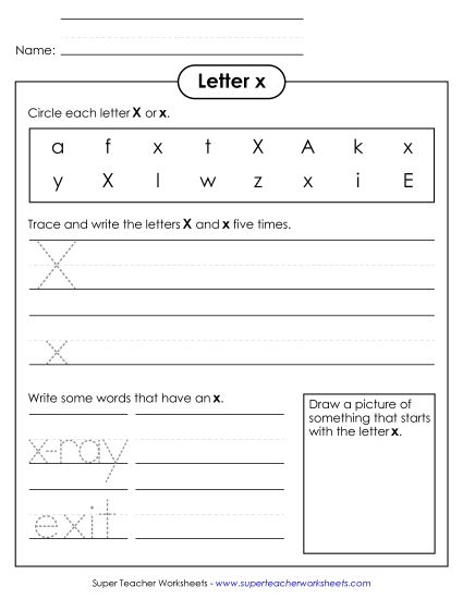Trace and Print - Letter X x - Printing Practice Sheet (Printable PDF Worksheet)