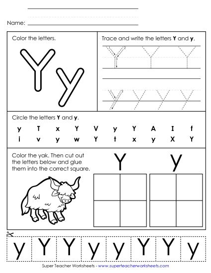 Letter Y: Mixed Skills - Letter Y - Mixed Skills (Basic) (Printable PDF Worksheet)