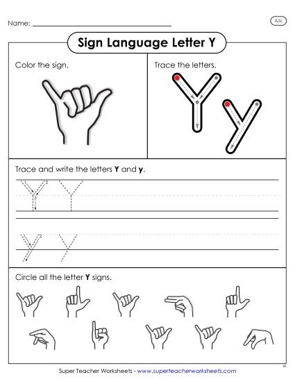 Individual Letter Worksheets - Letter Y Sign (Printable PDF Worksheet)