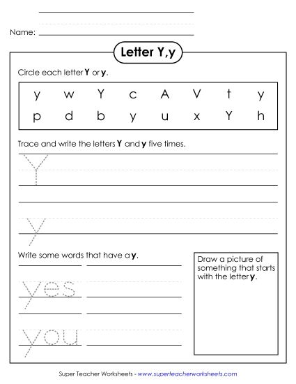 Trace and Print - Letter Y y - Printing Practice Sheet (Printable PDF Worksheet)