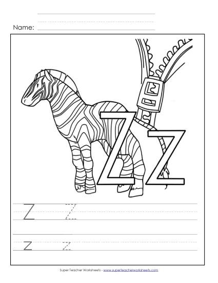 Trace and Print - Letter Z - Color and Write (Printable PDF Worksheet)