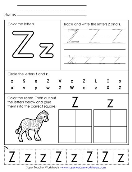 Letter Z: Mixed Skills - Letter Z - Mixed Skills (Basic) (Printable PDF Worksheet)