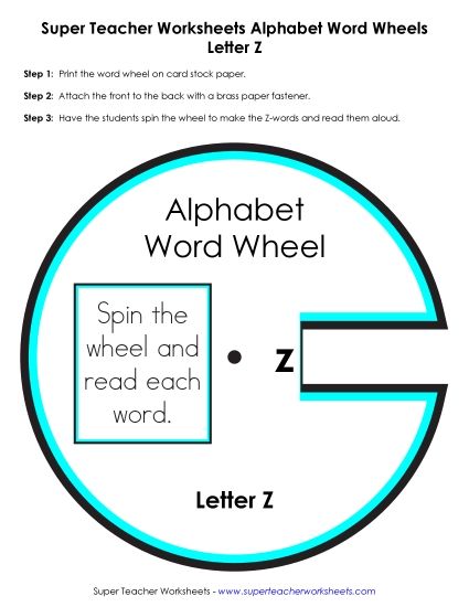 Beginning Consonants Word Wheels - Letter Z Word Wheel (Printable PDF Worksheet)