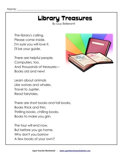 2nd Grade Poems - Library Treasures (Printable PDF Worksheet)