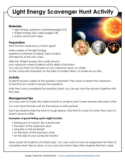 Light Energy Scavenger Hunt (Printable PDF Worksheet)